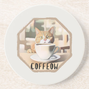 Dessous De Verre En Grès Café Occupé Cute Chat
