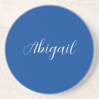 Dessous De Verre En Grès Calligraphie Elégant Bleu Blanc Plaine Nom simple
