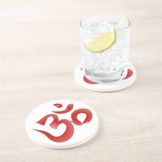 Dessous De Verre En Grès Calligraphie indoue rouge de l'OM Aum Devanagari (Côté)