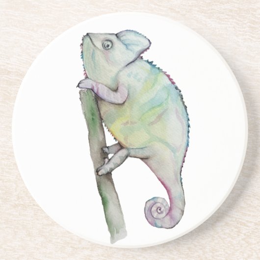 Dessous De Verre En Grès Caméléon mignon peint à l'aquarelle (Devant)