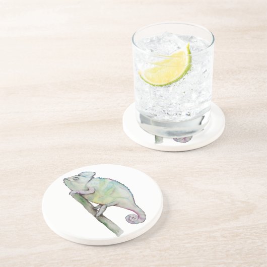 Dessous De Verre En Grès Caméléon mignon peint à l'aquarelle (Côté)