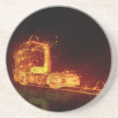 Dessous De Verre En Grès Camion feu rouge dans les flammes d'incendie (Devant)