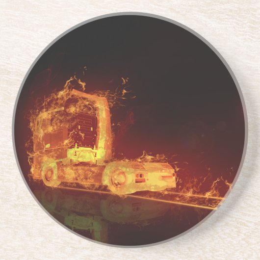 Dessous De Verre En Grès Camion feu rouge dans les flammes d'incendie (Devant)