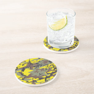 Dessous De Verre En Grès Camouflage jaune et marron, Militaire, Armée