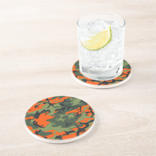 Dessous De Verre En Grès Camouflage orange et vert, Militaire, Armée