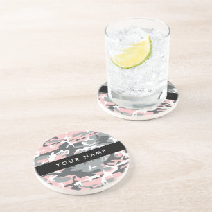 Dessous De Verre En Grès Camouflage rose et gris Votre nom Personnalisez