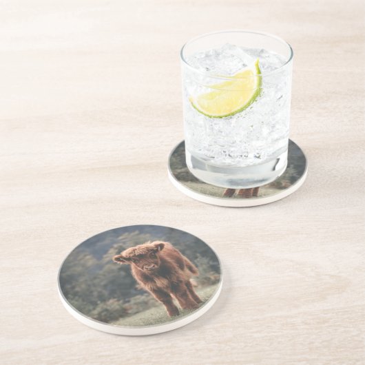 Dessous De Verre En Grès Campagne d'herbe d'automne de la vache de haute-te (Côté)