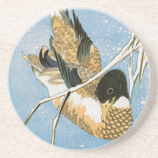 Dessous De Verre En Grès Canard sauvage Nage neige Laden Reeds par Hiroshig (Devant)