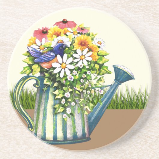 Dessous De Verre En Grès Canette d'eau avec Fleurs sauvages (Devant)