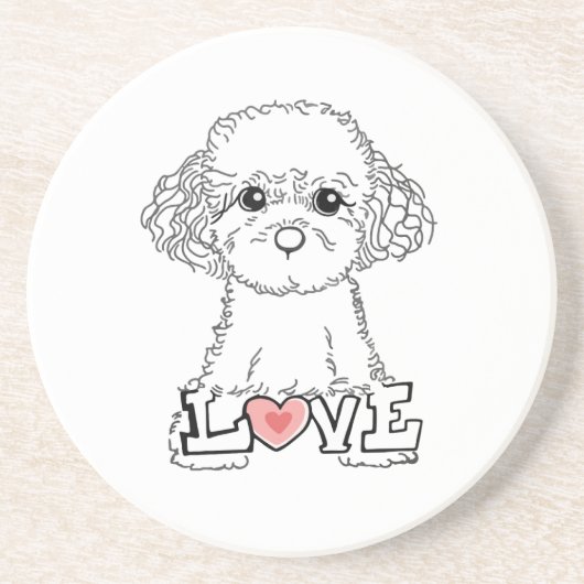 Dessous De Verre En Grès Caniche avec amour (Devant)