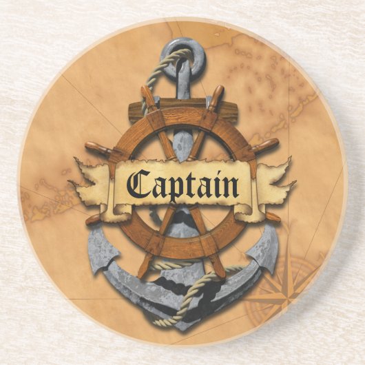 Dessous De Verre En Grès Capitaine Anchor et roue (Devant)