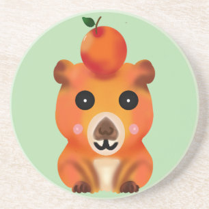 Dessous De Verre En Grès Capybara Mignon et Flou avec Orange   Ar Kawaii An