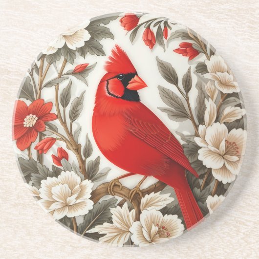 Dessous De Verre En Grès Cardinal du Nord Oiseau Belle Flore (Devant)