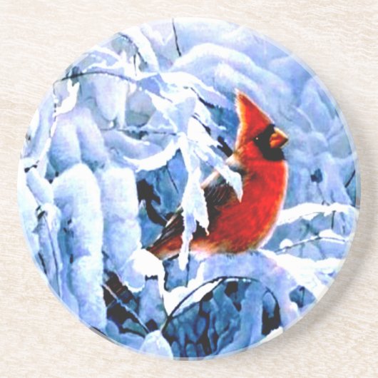 Dessous De Verre En Grès Cardinal Rouge dans la neige d'hiver (Devant)