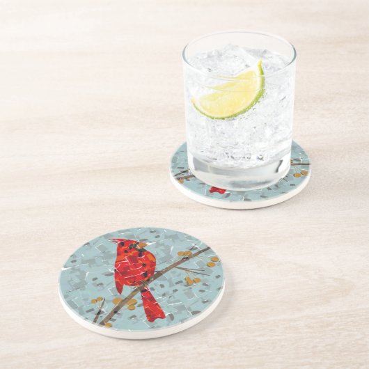 Dessous De Verre En Grès Cardinal rouge, l'oiseau de Noël (Côté)