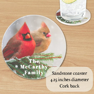 Dessous De Verre En Grès Cardinaux du Nord dans Pine Tree Nom de famille