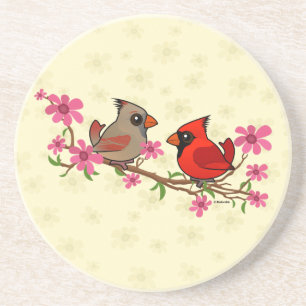 Dessous De Verre En Grès Cardinaux du Nord sur la Branche de Blossom
