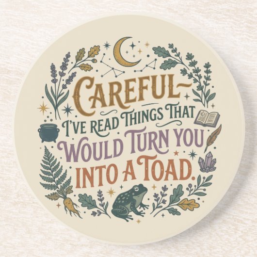 Dessous De Verre En Grès Careful I've Read Things Funny Book Witch Quote  (Devant)