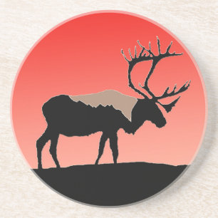Dessous De Verre En Grès Caribou au coucher du soleil - Art original de la