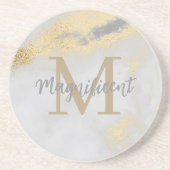 Dessous De Verre En Grès Carré Monogram Gold et Grey Marble (Devant)