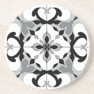 Dessous De Verre En Grès Carreau de style espagnol noir et blanc