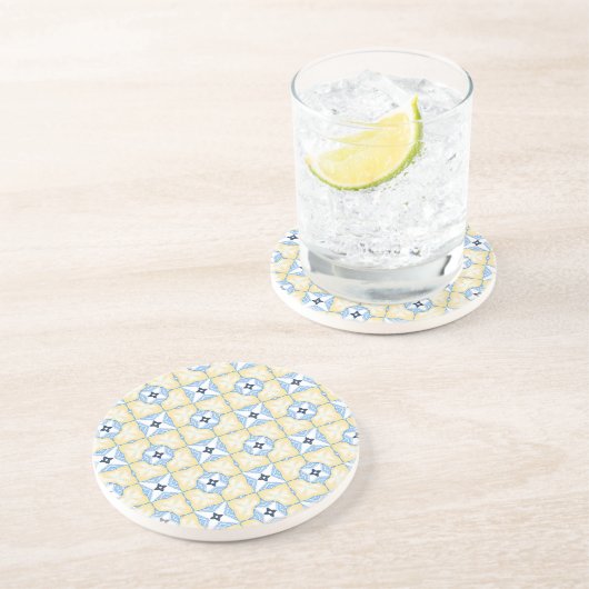 Dessous De Verre En Grès Carreau jaune et bleu (Côté)