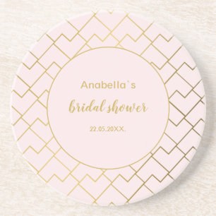 Dessous De Verre En Grès Carreaux à motif géométrique doré et rose tendance