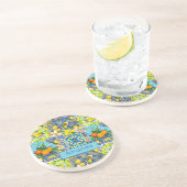 Dessous De Verre En Grès Carreaux fleuris d'agrumes siciliens bleu chic (Côté)