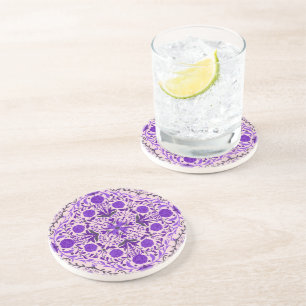 Dessous De Verre En Grès Carreaux floraux en violet et coton bonbon rose