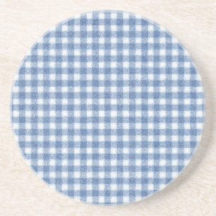 Dessous De Verre En Grès Carreaux Gingham Bleu et Blanc Classiques