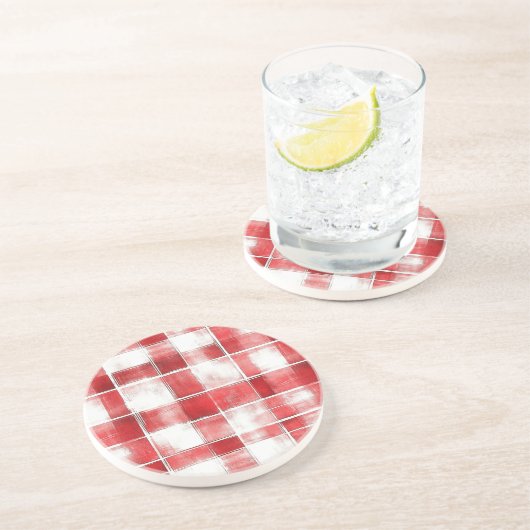Dessous De Verre En Grès Carreaux Rouges Blancs Rayures (Côté)
