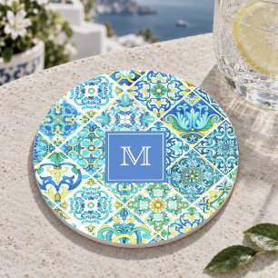 Dessous De Verre En Grès carreaux siciliens méditerranéens de menthe aqua m