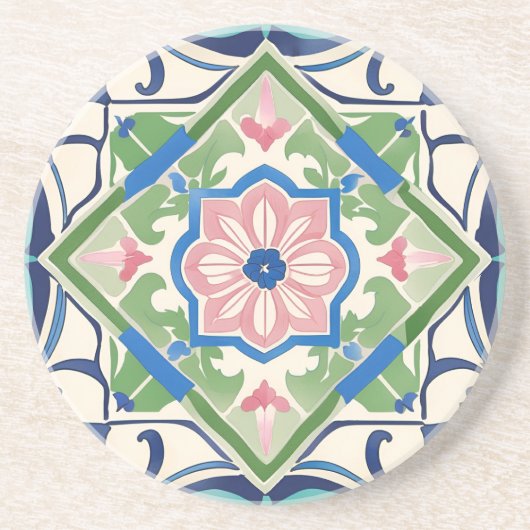 Dessous De Verre En Grès Carrelage rose et bleu (Devant)
