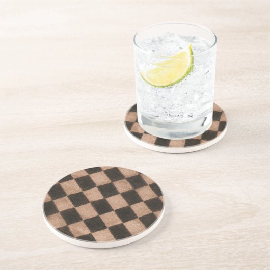 Dessous De Verre En Grès Carrés noirs orange (Côté)