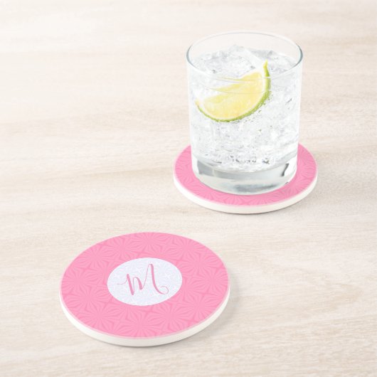 Dessous De Verre En Grès Carrés ondulés rose clair Initiale personnalisée (Côté)