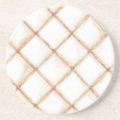 Dessous De Verre En Grès Carrés Rayures Crème Or Blanc (Devant)