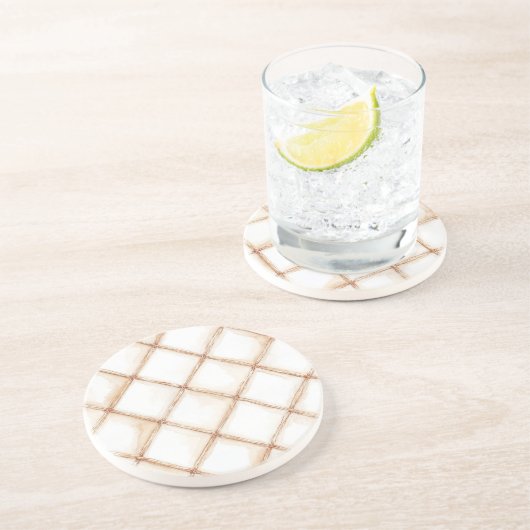 Dessous De Verre En Grès Carrés Rayures Crème Or Blanc (Côté)