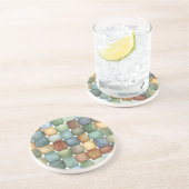 Dessous De Verre En Grès Carrés Vert Marron Bleu Jaune   (Côté)