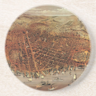 Dessous De Verre En Grès Carte aérienne ancienne, ville de San Francisco, C