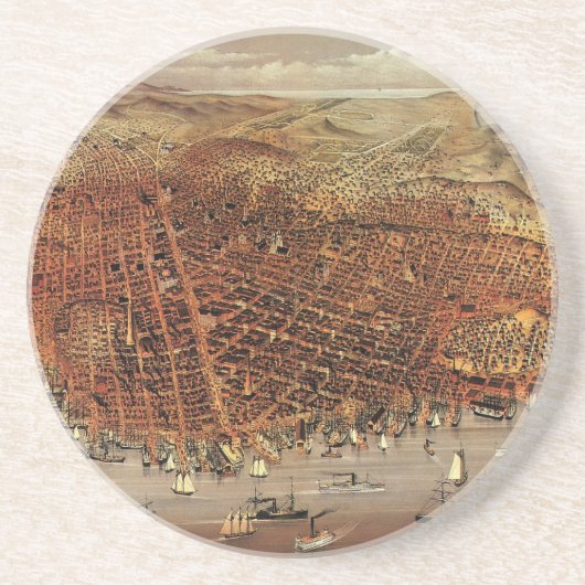 Dessous De Verre En Grès Carte aérienne antique de San Francisco, Californi (Devant)