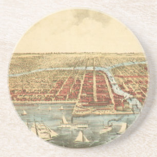 Dessous De Verre En Grès Carte antique de Chicago, rue LaSalle et rivière