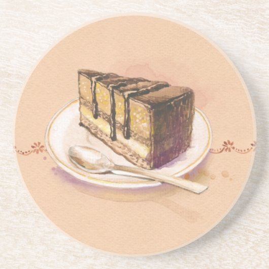 Dessous De Verre En Grès Carte avec le gâteau peint d'aquarelle (Devant)
