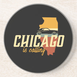 Dessous De Verre En Grès Carte de la ville de vintage Retro Chicago Illinoi