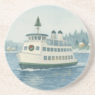 Dessous De Verre En Grès Carte de Noël de ferry de jour