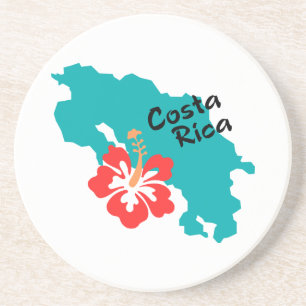 Dessous De Verre En Grès Carte du Costa Rica avec la ketmie