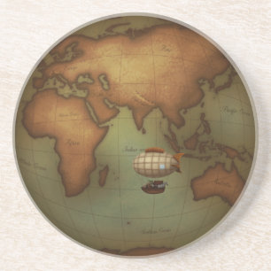 Dessous De Verre En Grès Carte du monde néo-victorien Navire à vapeur Zep