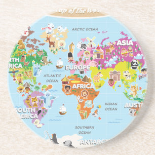 Dessous De Verre En Grès Carte du monde pour des enfants - mignons et