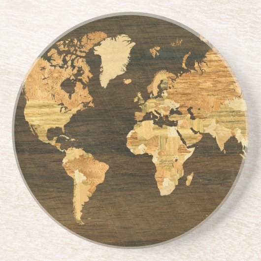 Dessous De Verre En Grès Carte en bois du monde (Devant)