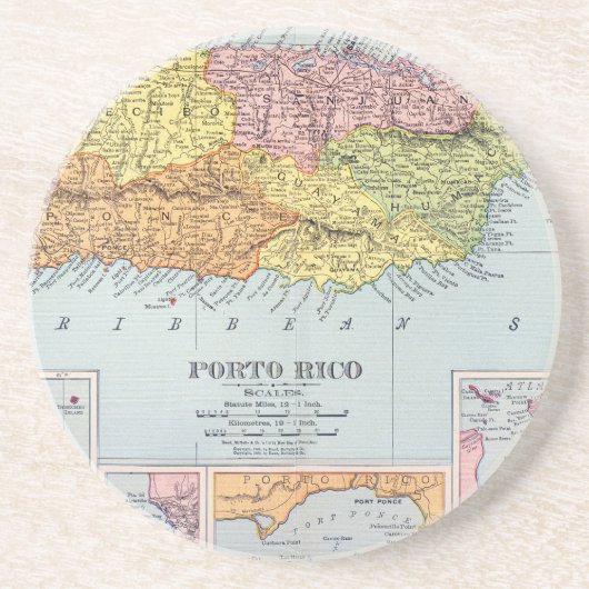 DESSOUS DE VERRE EN GRÈS CARTE : PORTO RICO, 1900 (Devant)