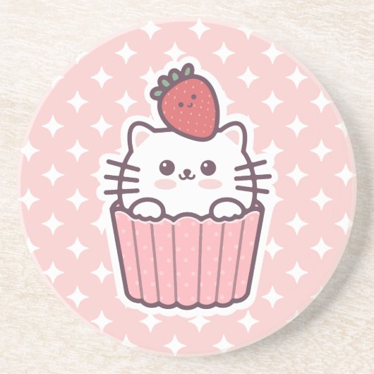 Dessous De Verre En Grès Carton de Cupcake aux fraises Cute Kawaii (Devant)